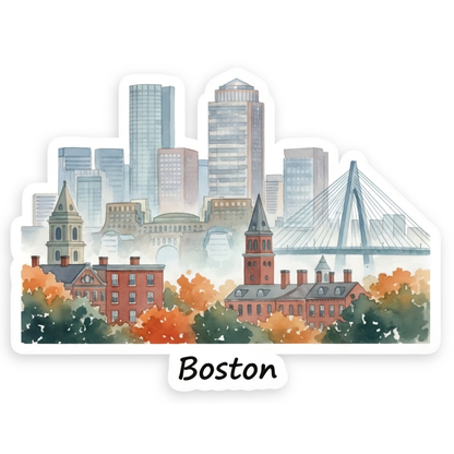 Boston Watercolor Vinyl Sticker