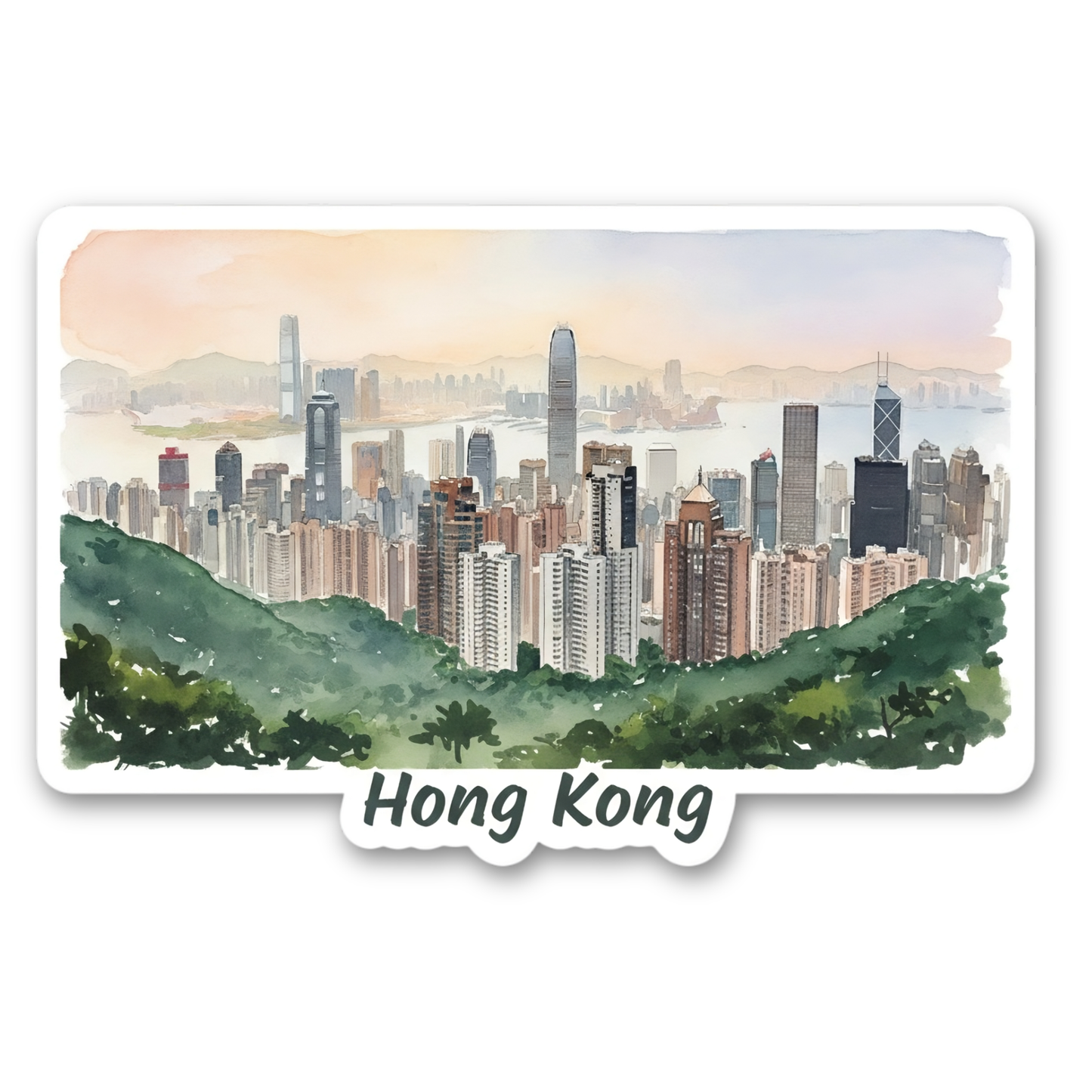 Hong Kong Watercolor Vinyl Sticker