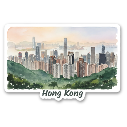 Hong Kong Watercolor Vinyl Sticker