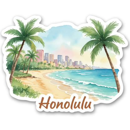 Honolulu Watercolor Vinyl Sticker