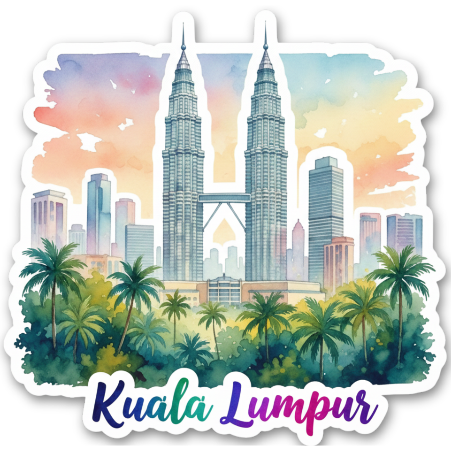 Kuala Lumpur Watercolor Vinyl Sticker
