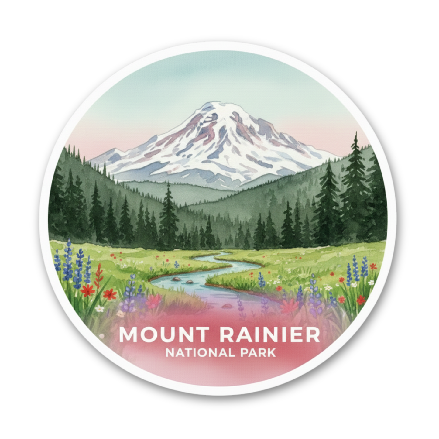 Mount Rainier National Park WatercolorVinyl Sticker