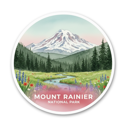 Mount Rainier National Park WatercolorVinyl Sticker