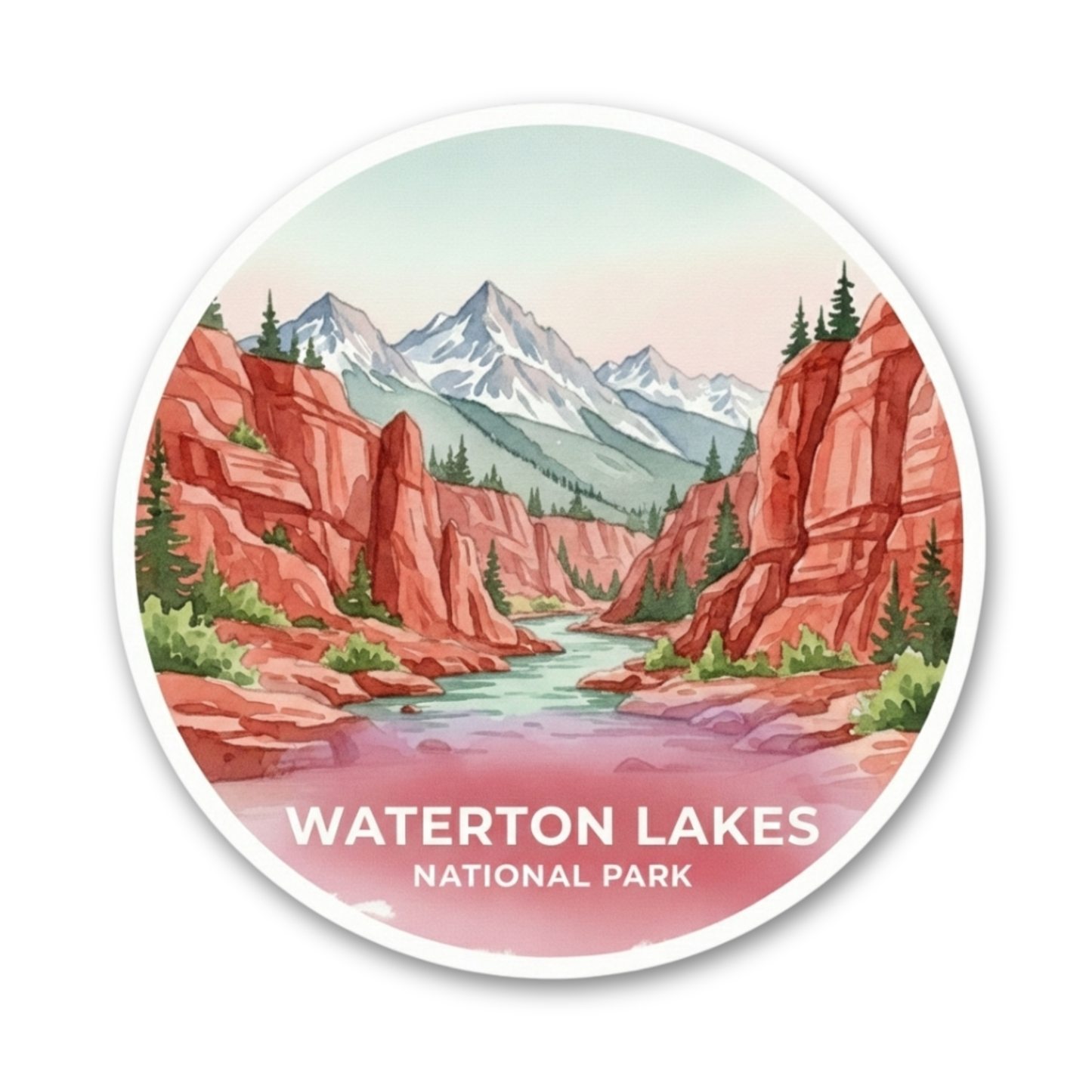 Waterton Lakes National Park Watercolor Vinyl Sticker